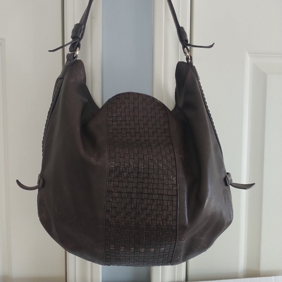 Cole Haan Bethany Weave Single Strap Leather Hobo Bag Chestnut Brown - Picture 2 of 12